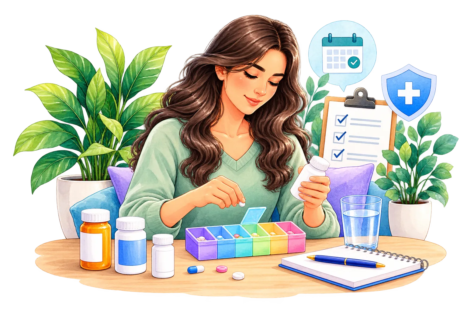 Gentle healthcare counseling watercolor illustration